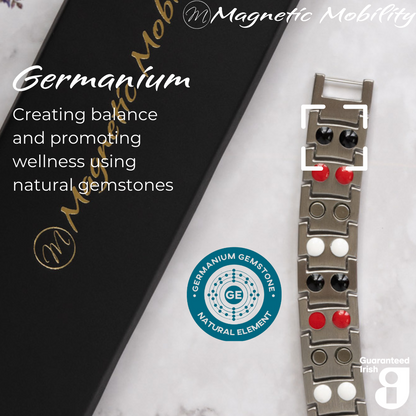 Ashe Star Double strength 4in1 magnetic bracelet by Magnetic Mobility, featuring germanium elements that promote balance and wellness using natural gemstones. Ideal for enhancing health and relieving various ailments.